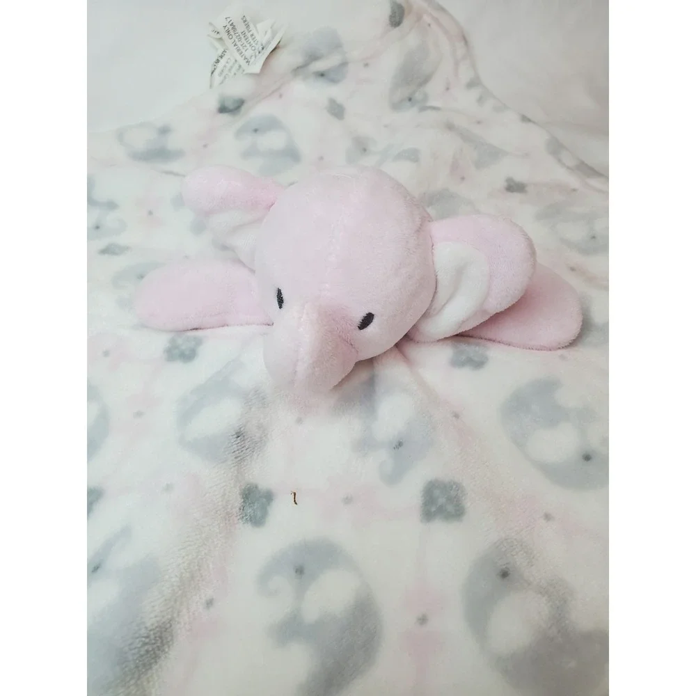 BLANKETS & BEYOND Pink Elephant Lovey Plush‎ White Gray Security Blanket Baby